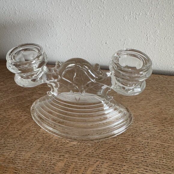 Vintage L.E. Smith Double Candlestick Holder, 1930s Art Deco Ribbed Glass - Picture 2 of 6